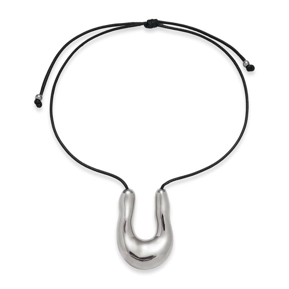 Silver Molten Pendant Cord Necklace - Picture 2 of 3